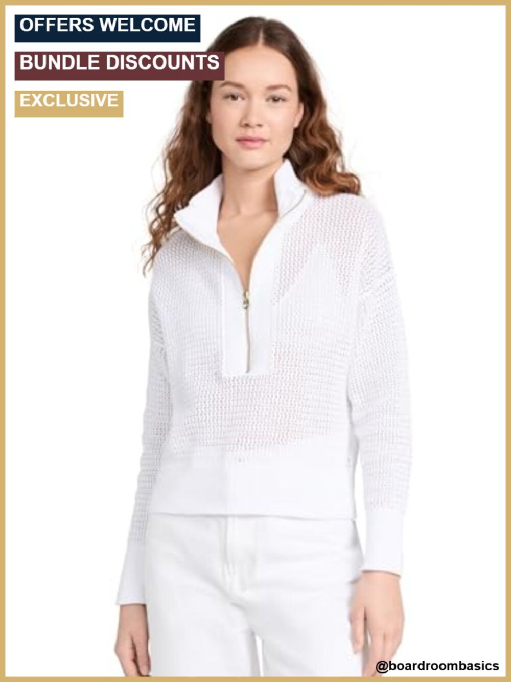 Varley Open Knit Half Zip Pullover Sweater Collared Long Sleeve